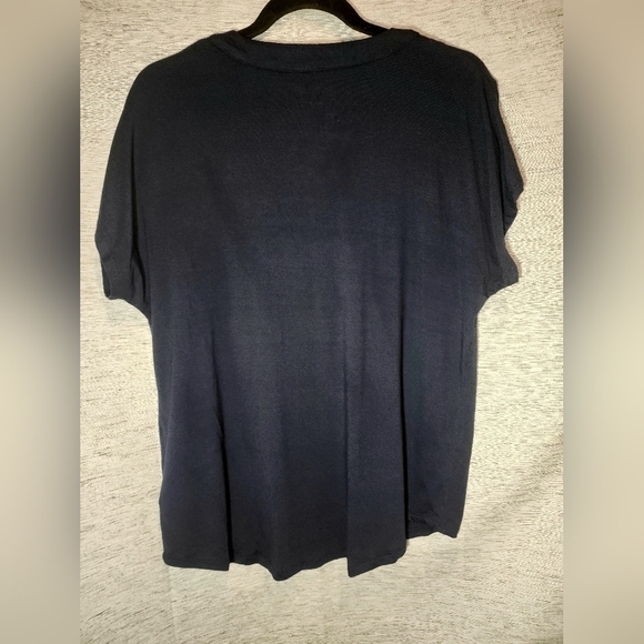 Philosophy Deep V-neck Short Sleeve Shirt Dark Navy Blue Medium - Picture 2 of 5